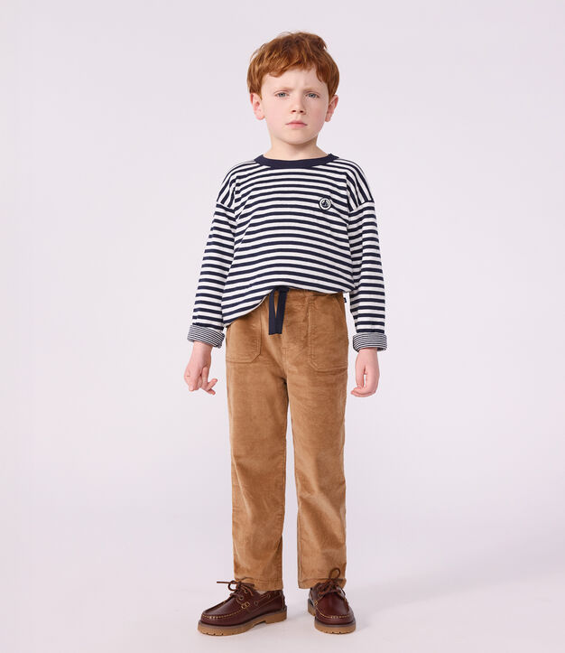 Pantalon droit enfant en velours beige fonc&eacute;