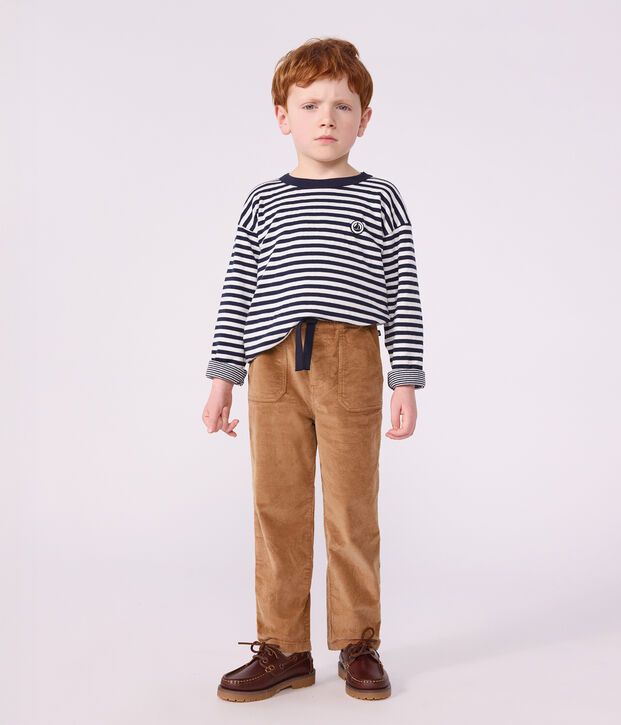 Pantalon droit enfant en velours beige fonc&eacute;