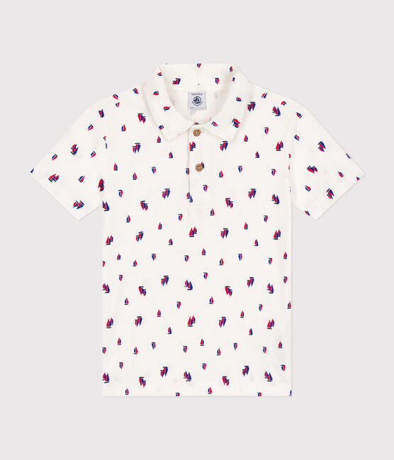 Polo manches courtes en coton enfant garçon blanc MARSHMALLOW/blanc MULTICO