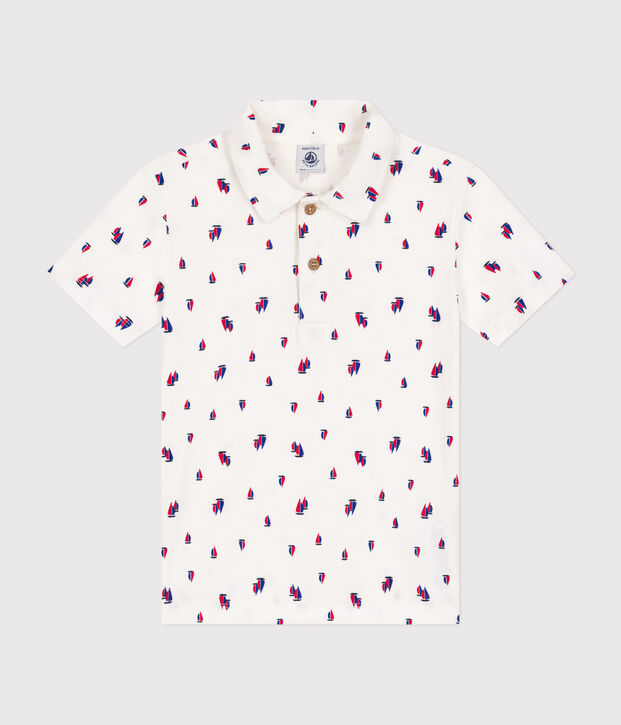 Polo manches courtes en coton enfant gar&ccedil;on blanc/multicouleur