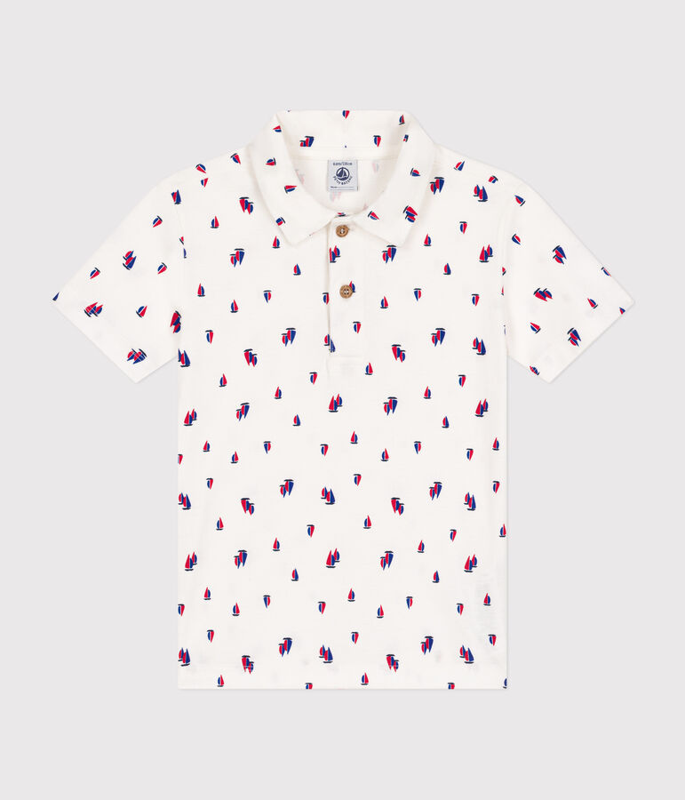 Polo manches courtes en coton enfant gar&ccedil;on blanc MARSHMALLOW/blanc MULTICO