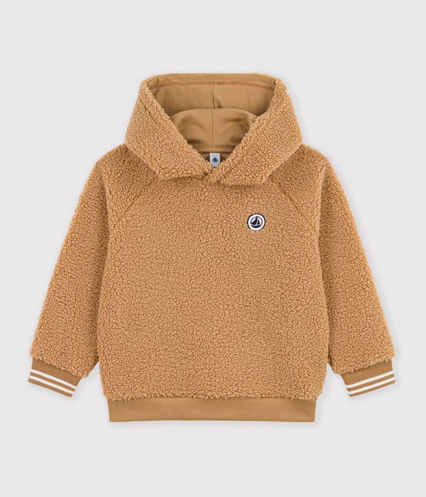 Sweatshirt enfant en sherpa beige fonc&eacute;