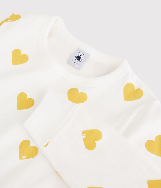 Pyjama imprimé cœurs jaunes en tubique enfant blanc MARSHMALLOW/jaune OCRE
