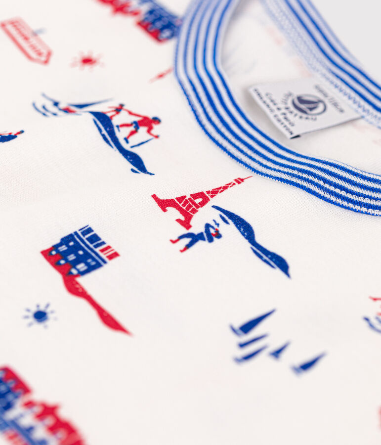 Pyjacourt Paris en coton petit gar&ccedil;on blanc MARSHMALLOW/blanc MULTICO