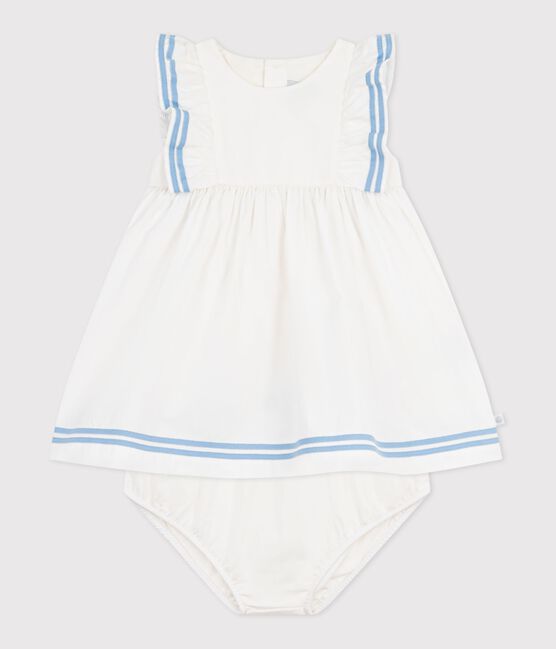 Robe bébé en coton sans manches unie et son bloomer blanc MARSHMALLOW