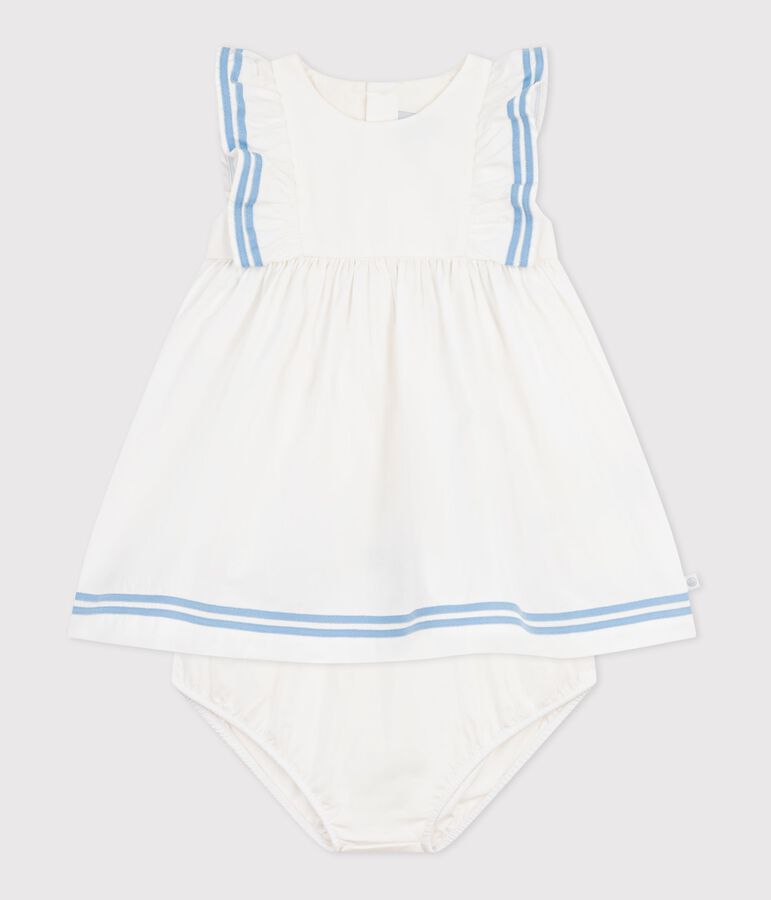 Robe b&eacute;b&eacute; en coton sans manches unie et son bloomer blanc MARSHMALLOW