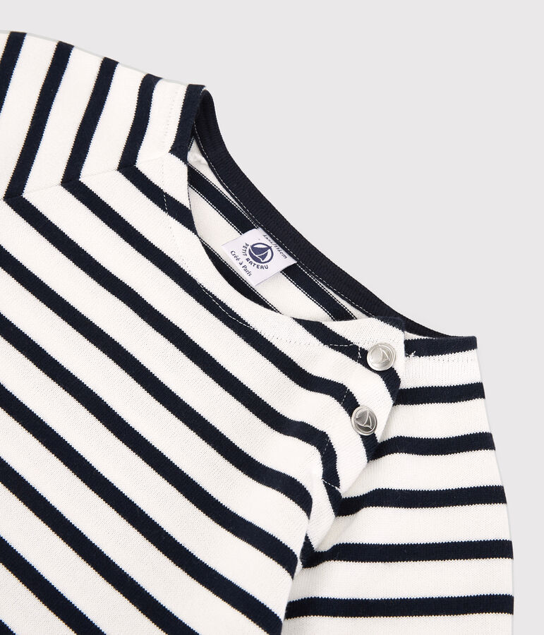 Robe manches courtes en coton enfant fille blanc MARSHMALLOW/bleu SMOKING