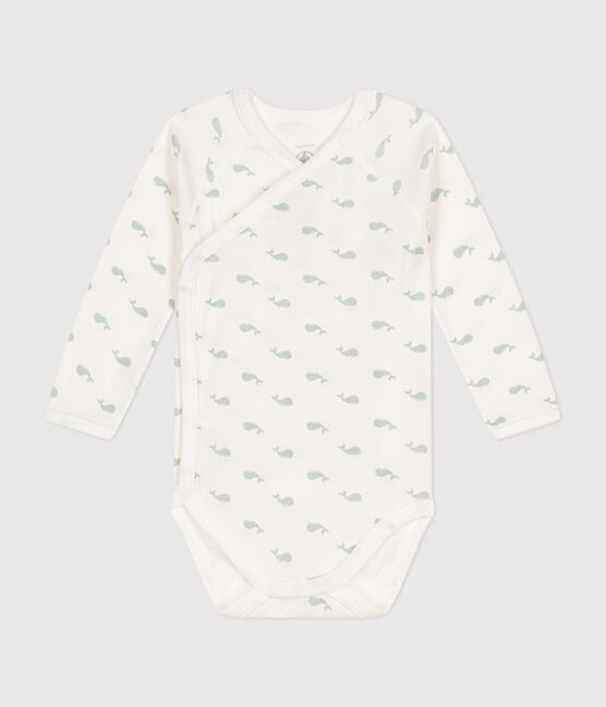 Body croisé manches longues en coton bébé blanc MARSHMALLOW/ HERBIER