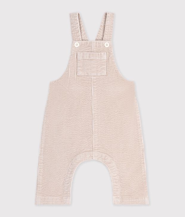 Salopette b&eacute;b&eacute; en velours jambes longues unie &eacute;cru