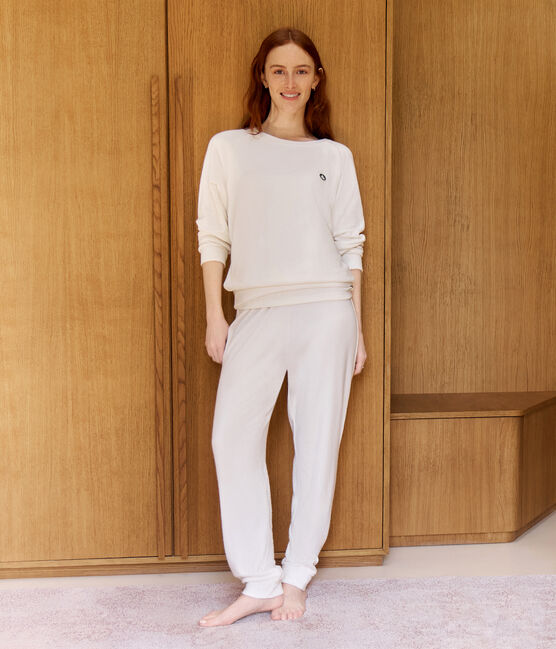 Pyjama femme en coton éponge uni écru MILK