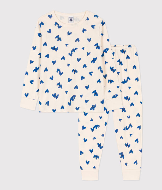 Pyjama c&oelig;ur en coton enfant &eacute;cru/multicouleur