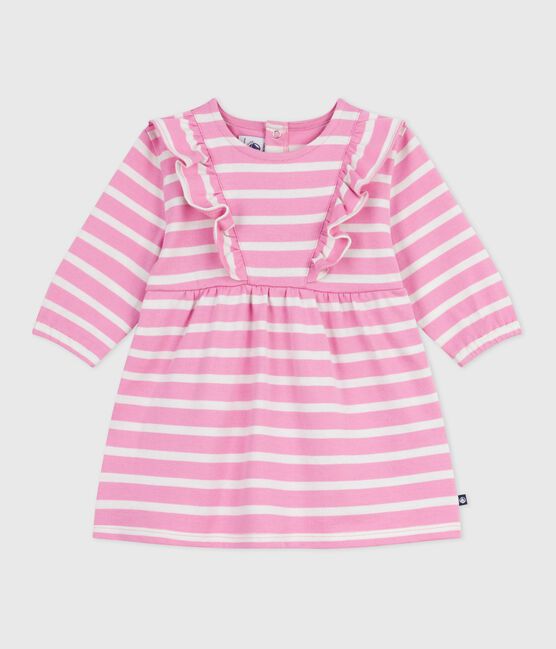 Robe bébé en coton manches longues rayée rose BOUDOIR/ MILK