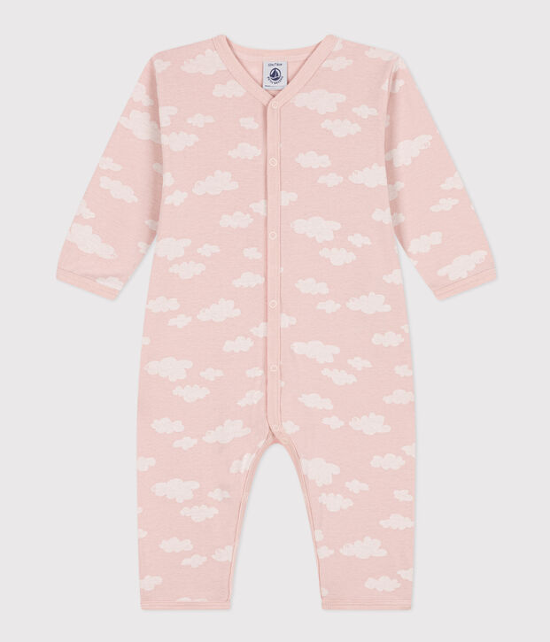 Pyjama b&eacute;b&eacute; sans pieds imprim&eacute; en coton rose/blanc