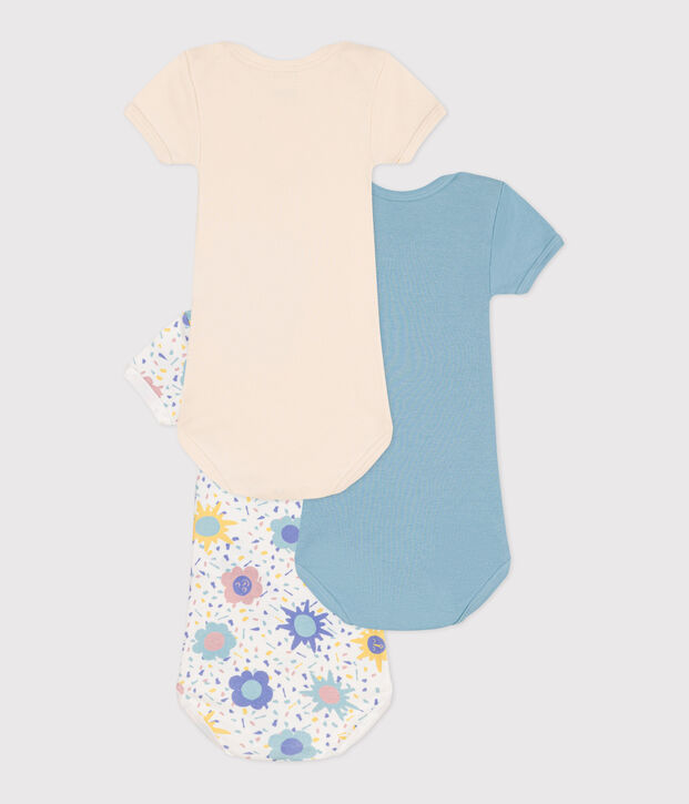Lot de 3 bodies manches courtes en coton b&eacute;b&eacute; multicouleur