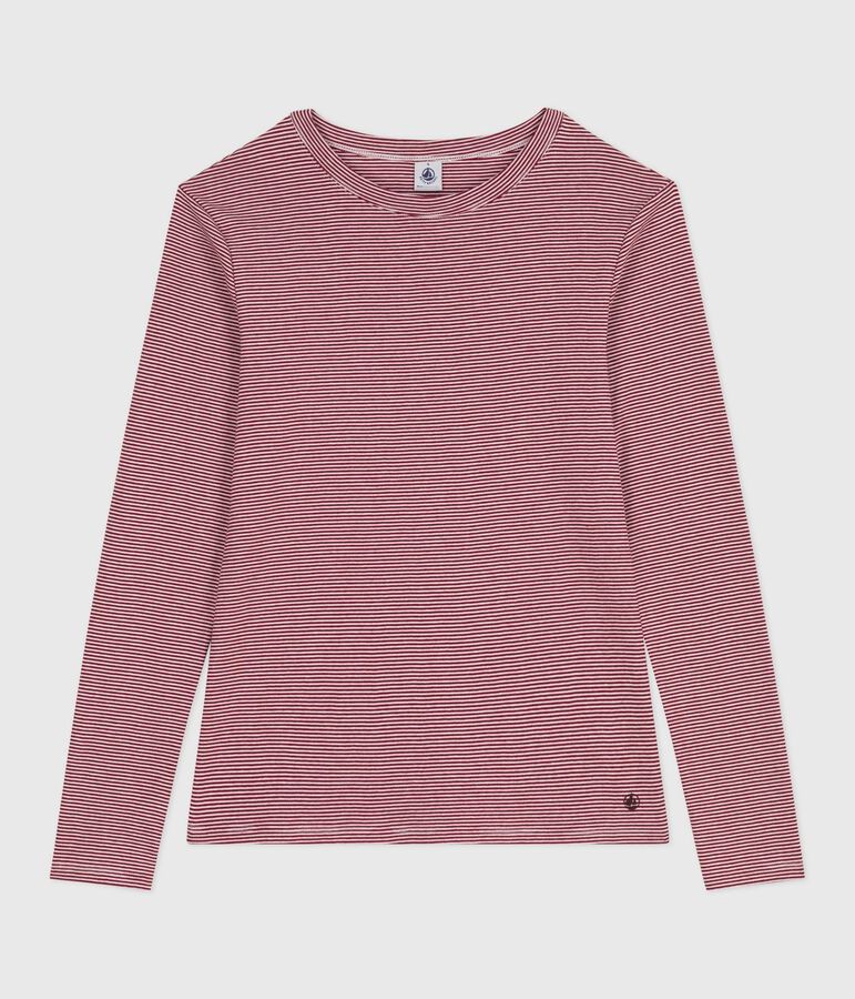 Tee-shirt femme l'iconique en coton manches longues rouge AMARANTE/ MARSHMALLOW