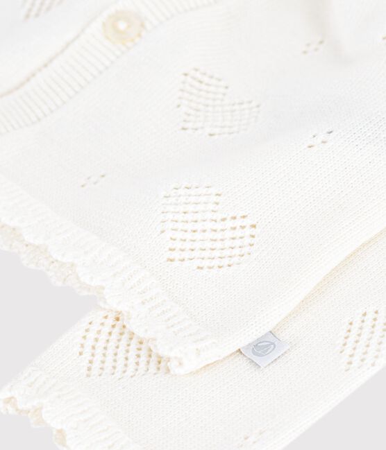 Cardigan bébé en coton à motifs cœurs blanc MARSHMALLOW