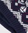 Bonnet b&eacute;b&eacute; jacquard en laine et coton doubl&eacute; polaire bleu/&eacute;cru/rouge