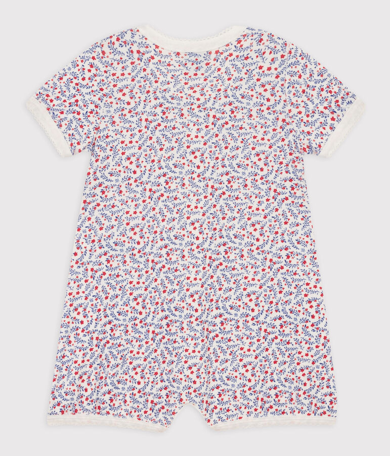 Combinaison courte fleurs en coton b&eacute;b&eacute; blanc MARSHMALLOW/blanc MULTICO