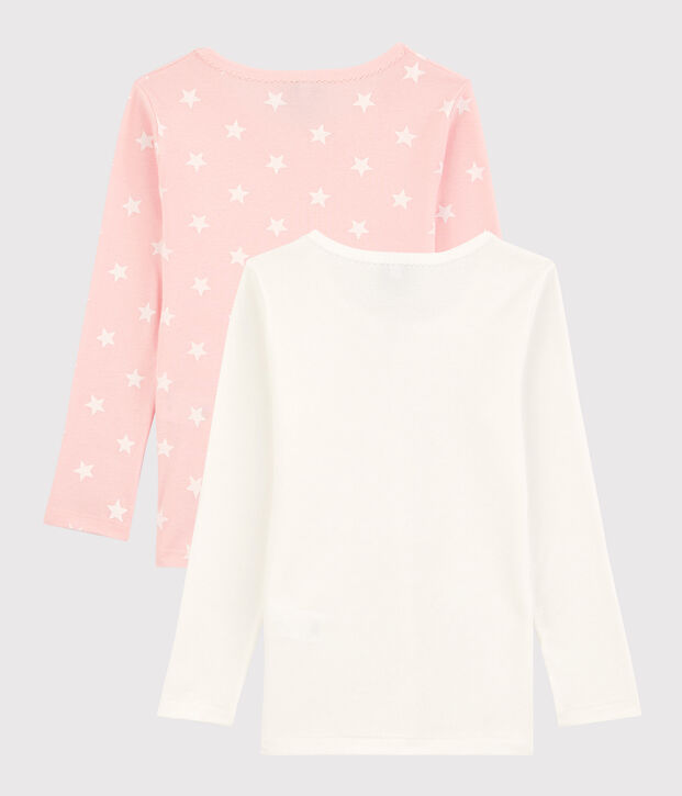 Lot de 2 tee shirts manches longues imprim&eacute; &eacute;toiles petite fille en coton multicouleur