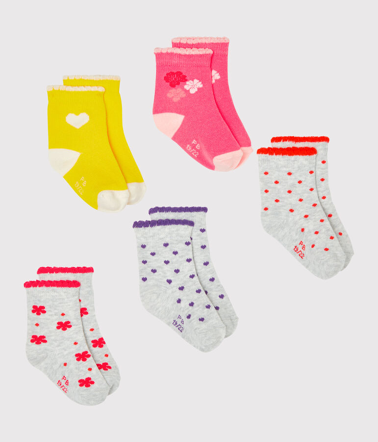 Lot de 5 paires de chaussettes b&eacute;b&eacute; fille multicouleur
