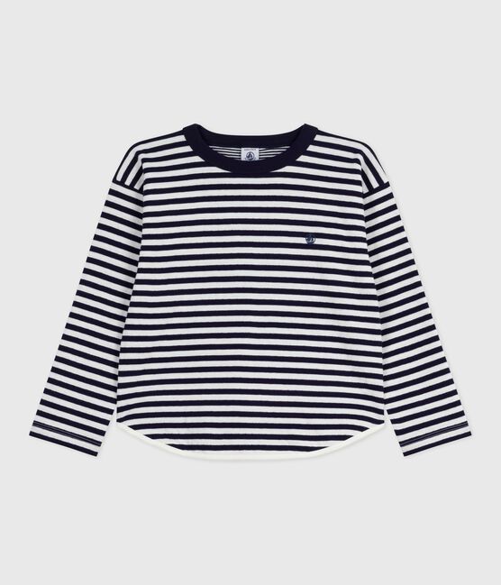 Tee-shirt enfant manches longues en coton rayé bleu SOIR/ MILK