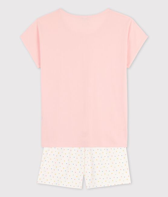 Pyjacourt fille rose en coton biologique rose MINOIS/blanc MULTICO