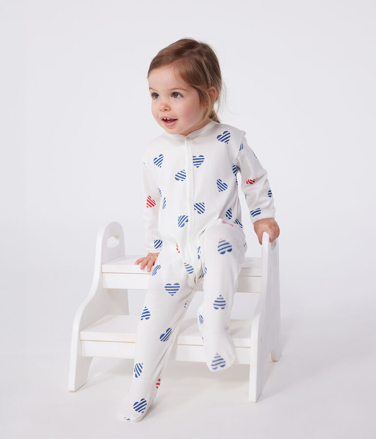 Pyjama b&eacute;b&eacute; en coton c&oelig;urs ray&eacute; blanc MARSHMALLOW/blanc MULTICO