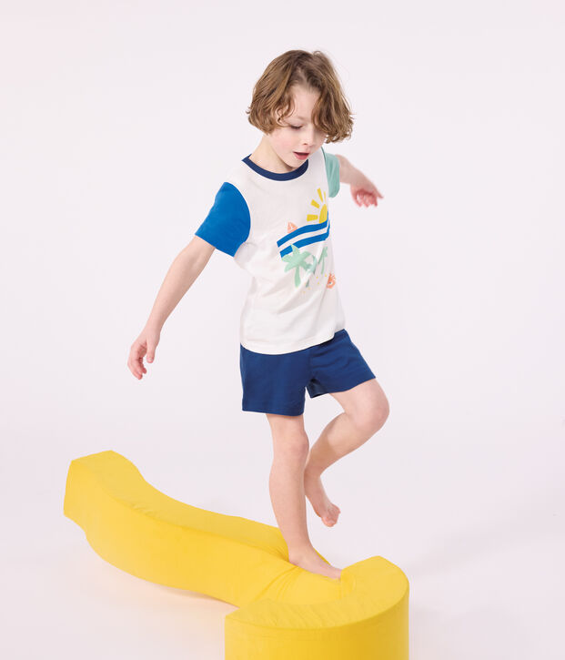 Pyjama short enfant en coton blanc/multicouleur