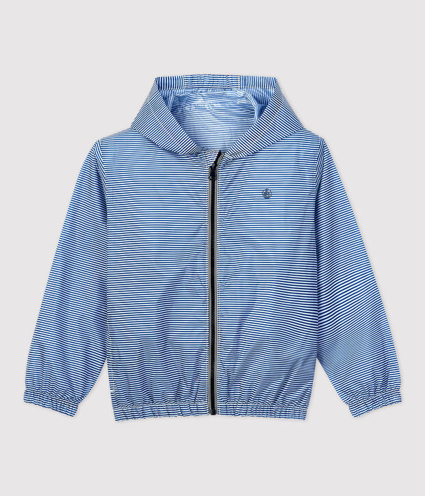 Coupe-vent en polyester recycl&eacute; enfant gar&ccedil;on bleu/blanc