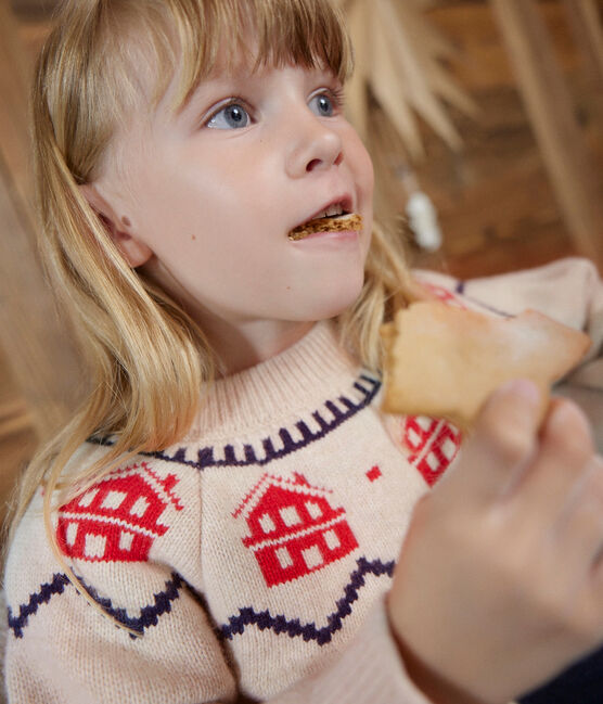 Pull jacquard en laine et coton enfant fille / garçon beige MONTELIMAR/blanc MULTICO