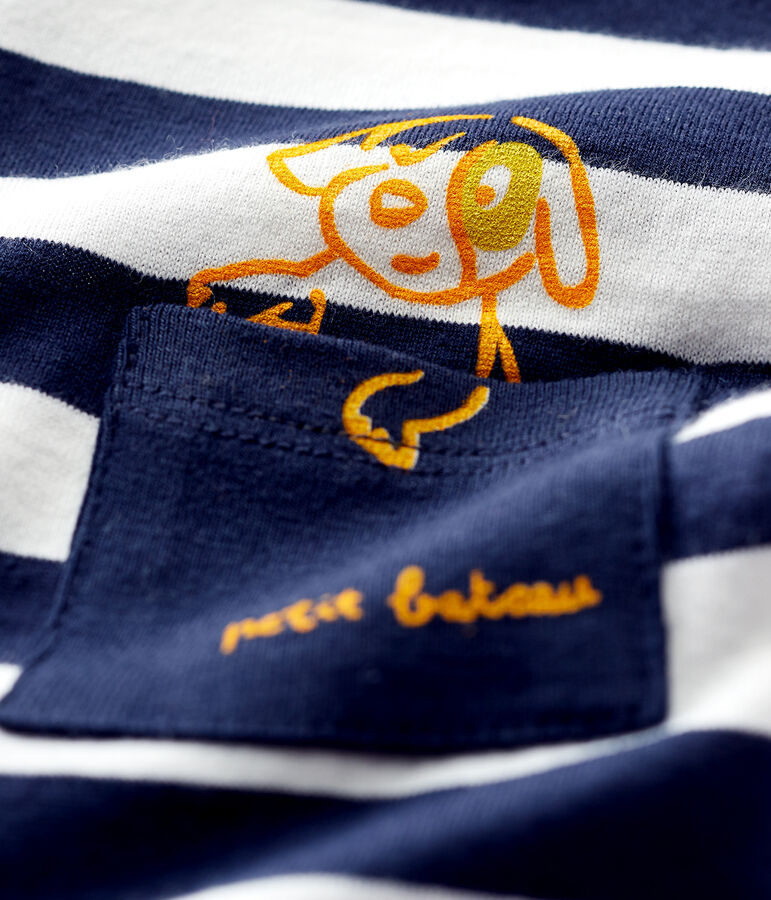 Tee-shirt manches courtes en jersey b&eacute;b&eacute; gar&ccedil;on bleu SMOKING/blanc MARSHMALLOW