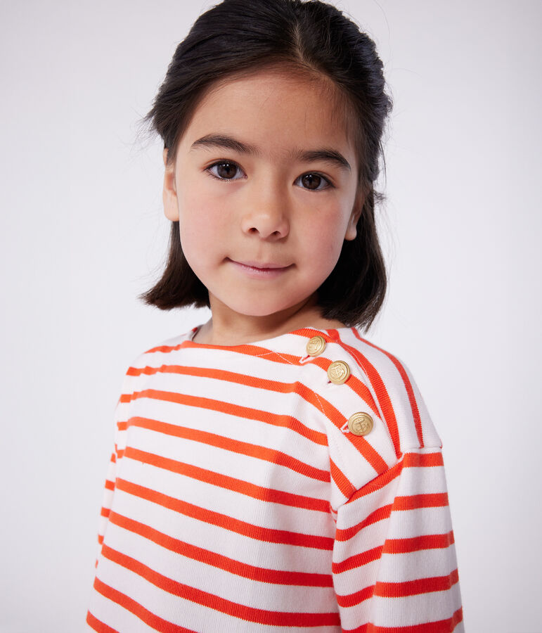 Robe enfant en coton manches longues &agrave; rayures rose FLEUR/ SPICY