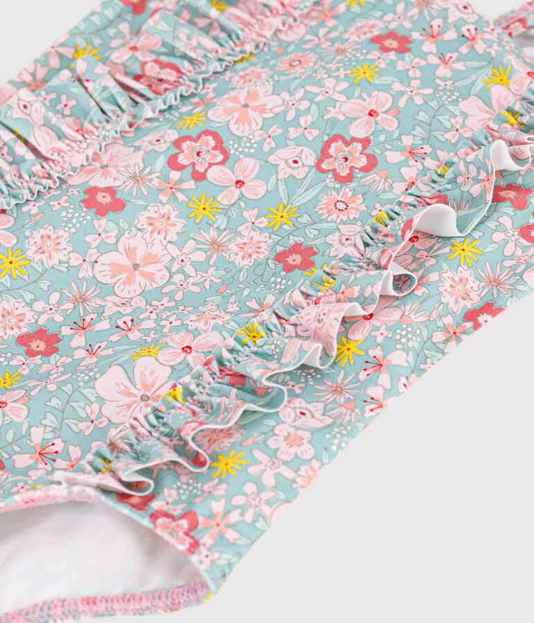 Maillot de bain b&eacute;b&eacute; une pi&egrave;ce &agrave; volants, imprim&eacute; fleurs bleu/multicouleur
