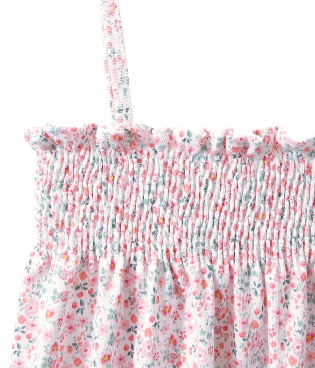 Nuisette fille smock&eacute;e imprim&eacute;e blanc/multicouleur
