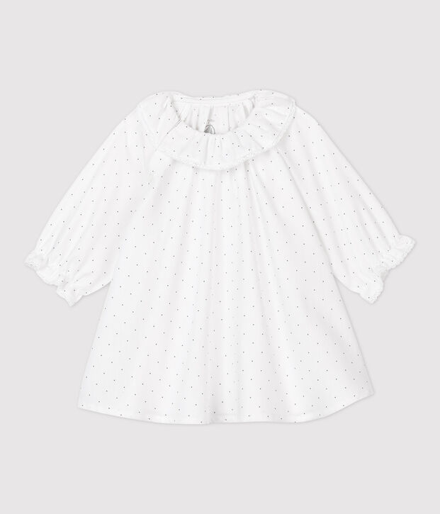 Robe &agrave; fleurs b&eacute;b&eacute; fille twill en coton biologique blanc/gris