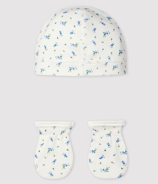 Lot bonnet naissance et moufles bébé en côte variante 1