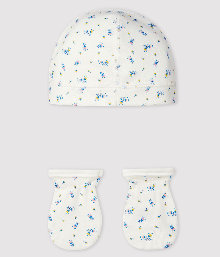 Lot bonnet naissance et moufles b&eacute;b&eacute; en c&ocirc;te variante 1