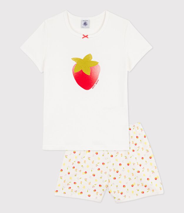 Pyjama short enfant en coton imprim&eacute; fruits blanc/multicouleur