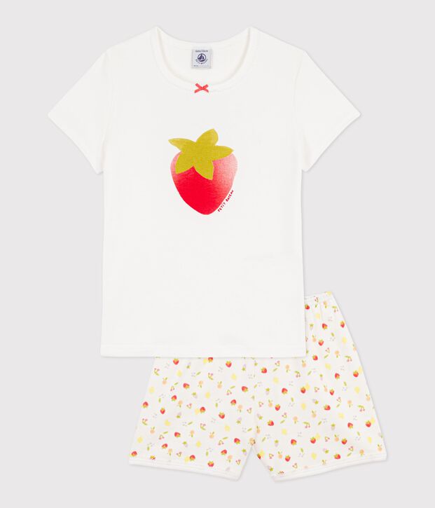 Pyjama short enfant en coton imprim&eacute; fruits blanc/multicouleur