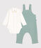 Ensemble naissance salopette et body brodé en coton vert PAUL