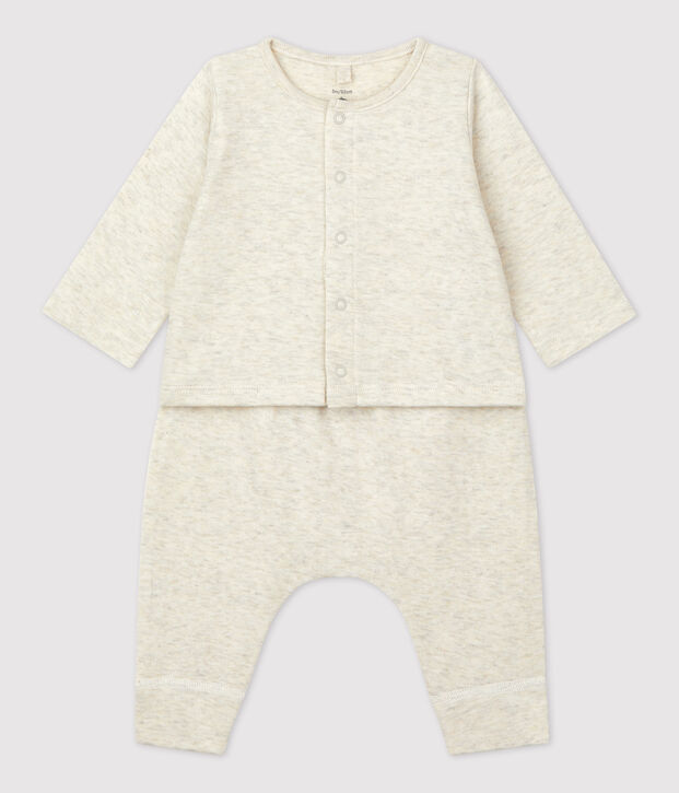 Ensemble 2 pi&egrave;ces uni en tubique bio b&eacute;b&eacute; beige chin&eacute;