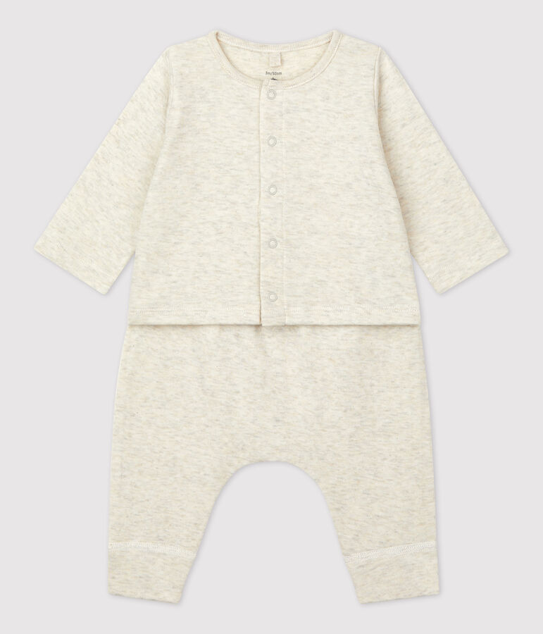 Ensemble 2 pi&egrave;ces uni en tubique bio b&eacute;b&eacute; beige MONTELIMAR CHINE