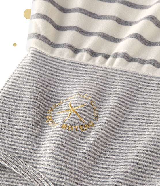 Body à manches longues femme. Petit bateau x Marie-Agnès Gillot beige COQUILLE/gris SUBWAY
