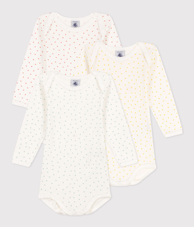 Lot de 3 bodies manches longues coeurs b&eacute;b&eacute; en coton multicouleur