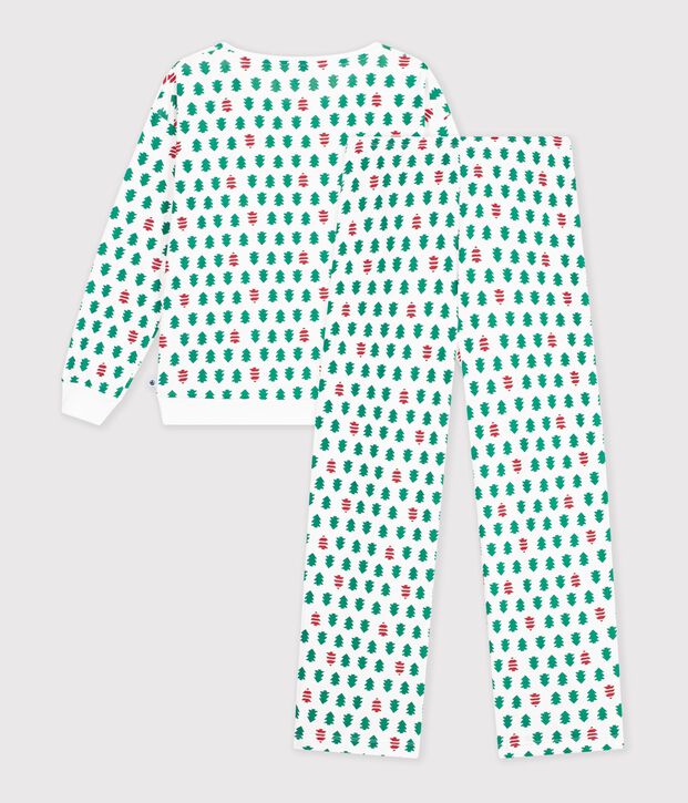 Pyjama femme en coton imprim&eacute; sapins blanc/multicouleur