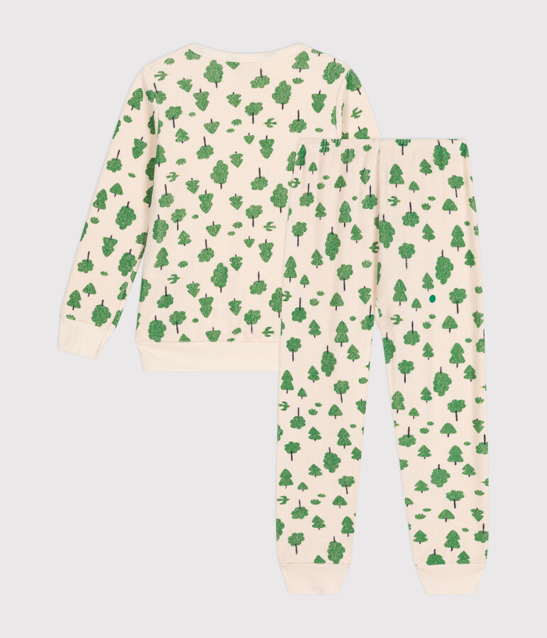 Pyjama en bouclette &eacute;ponge gratt&eacute;e imprim&eacute;e arbres enfant blanc AVALANCHE/ MULTICO