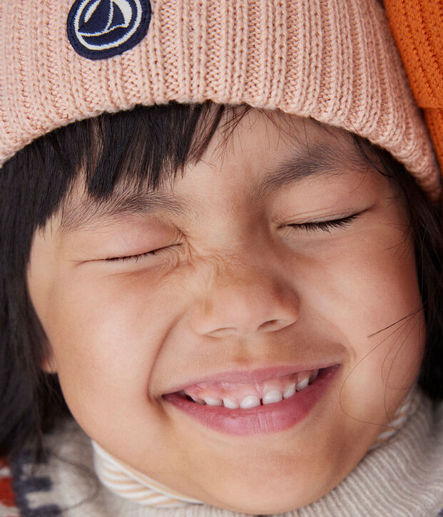 Bonnet en tricot doubl&eacute; en polaire enfant gar&ccedil;on-fille rose