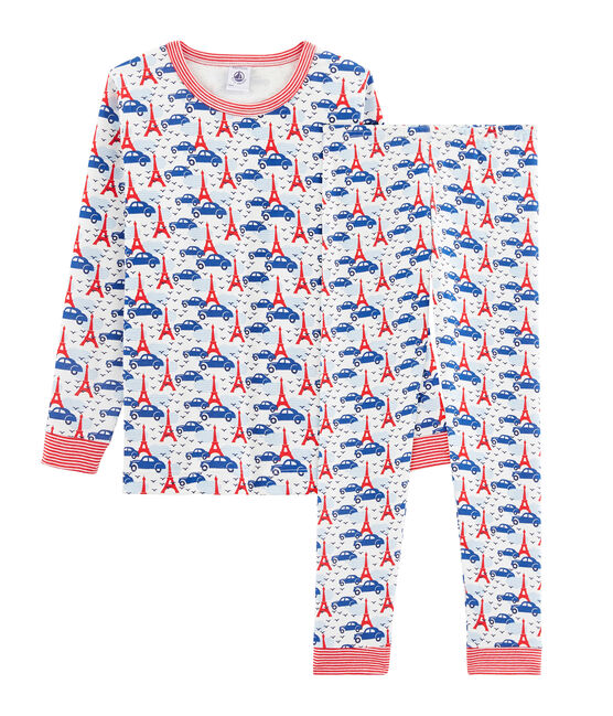 Pyjama petit garçon coupe très ajustée blanc MARSHMALLOW/blanc MULTICO