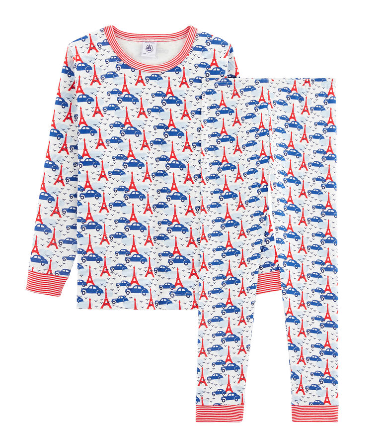 Pyjama petit gar&ccedil;on coupe tr&egrave;s ajust&eacute;e blanc MARSHMALLOW/blanc MULTICO