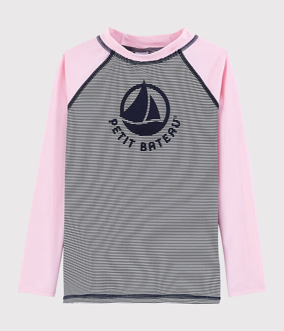 Tee-shirt anti-uv recyclé enfant fille - garçon rose MINOIS/blanc MULTICO